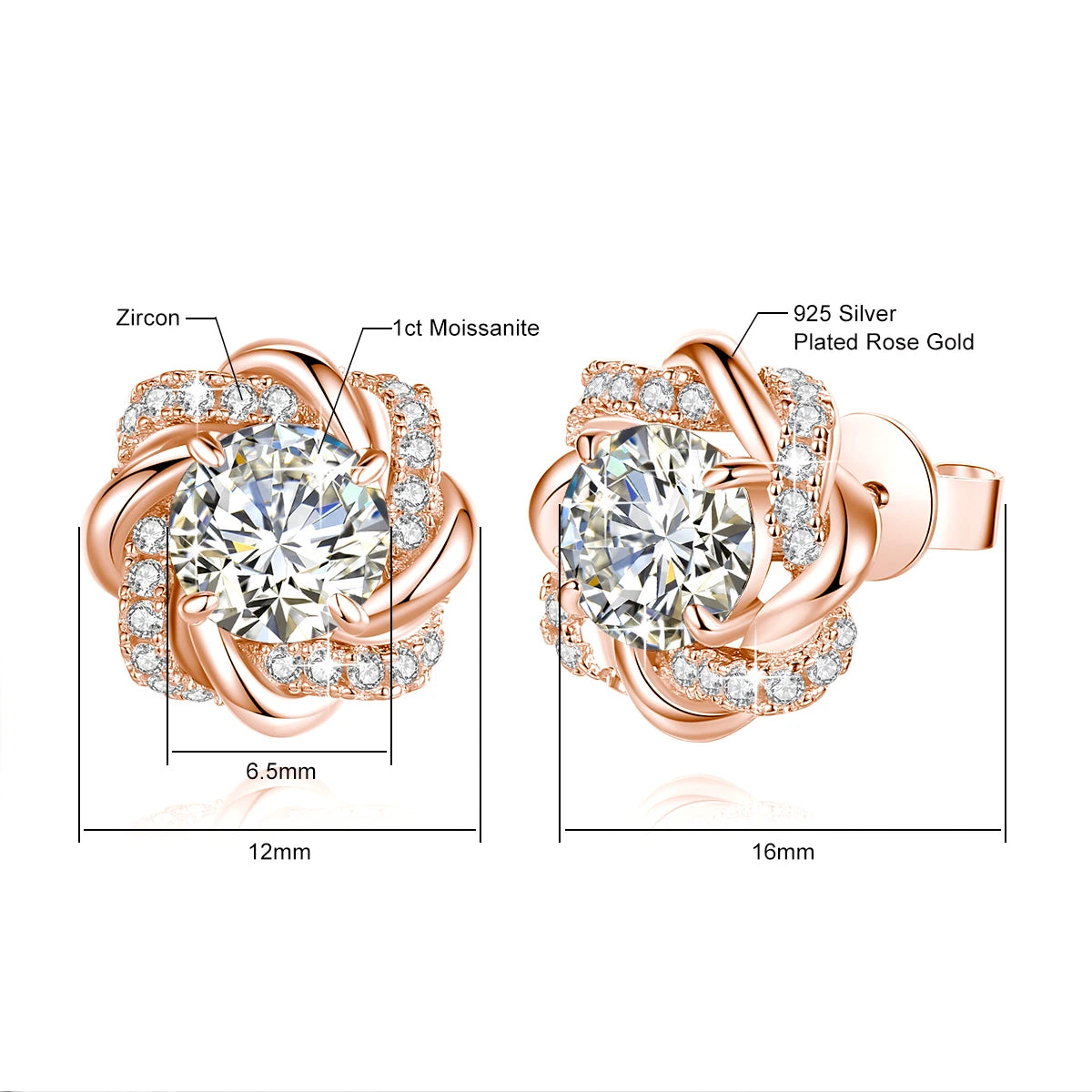 Damen-Moissanit-Ohrringe mit Zertifikat, 2 Karat Rosegold, Davidstern-Design, Luxusschmuck