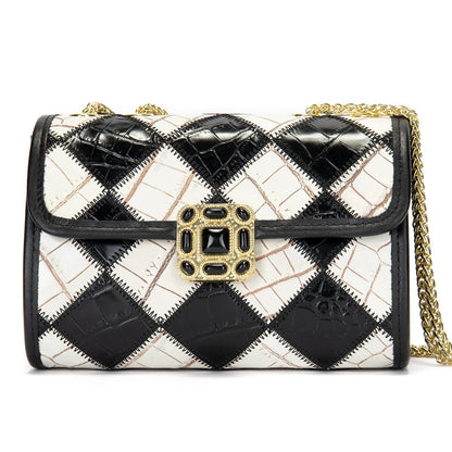 Damen-Schultertasche Aus Echtem Leder Kleine Handtasche Mit Gestepptem Kettenriemen Für Alltag Und Freizeit