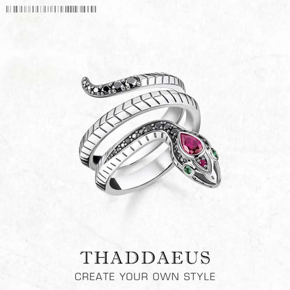 Damen-Ring Schlange schwarze Steine klassisch Europa aus Sterlingsilber