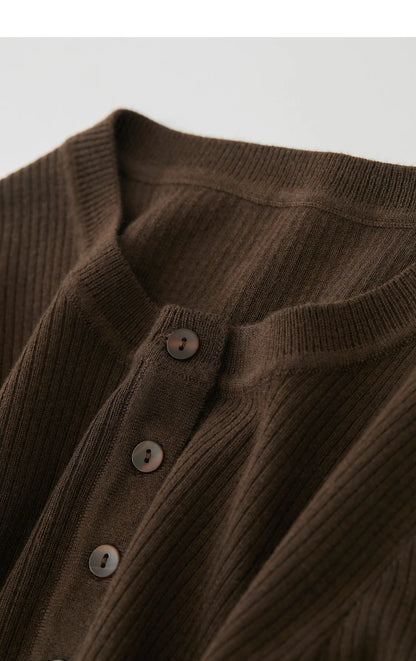Damen-Strickjacke Rundhals Wolle Streifen kurz Pendler Slim Herbst
