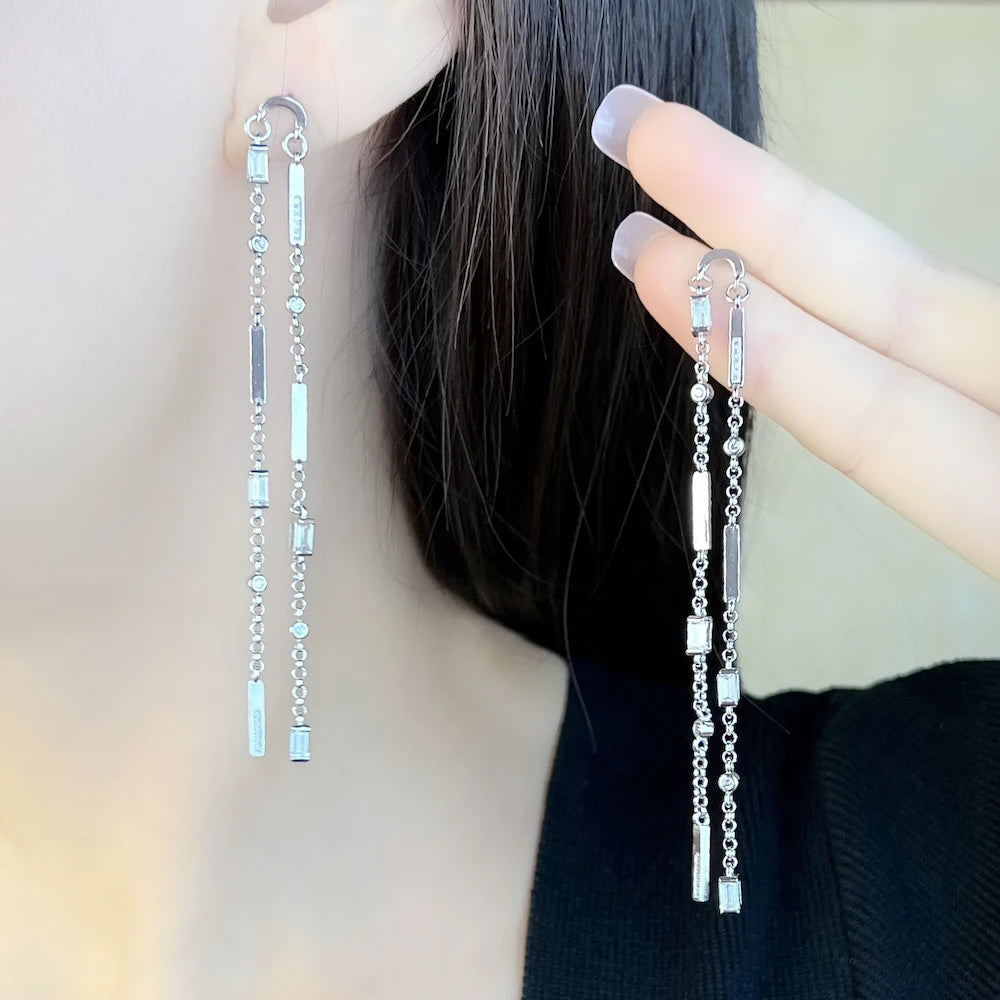 Damen-Ohrtropfen Baguette lang glamourös Sommer aus Sterlingsilber