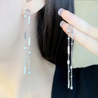 Damen-Ohrtropfen Baguette lang glamourös Sommer aus Sterlingsilber