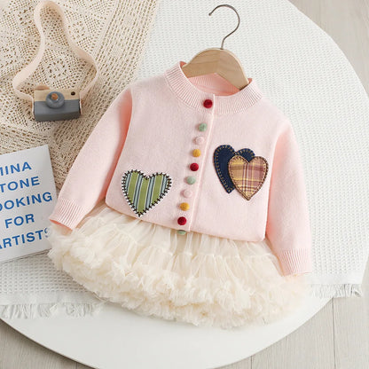 Mädchen Pullover Set mit Patchwork und Tutu Rock für Kinderoutfit 2PCS