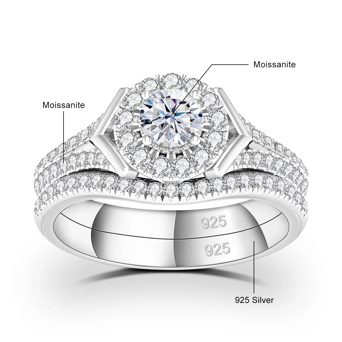 Verlobungsringe Paarset aus Moissanit und 925 Sterling Silber mit Zertifikat Premium Hochzeits Schmuck Geschenk