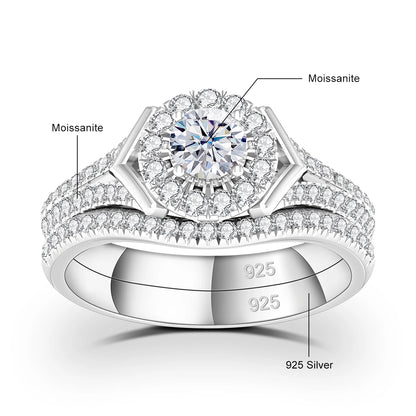 Verlobungsringe Paarset aus Moissanit und 925 Sterling Silber mit Zertifikat Premium Hochzeits Schmuck Geschenk