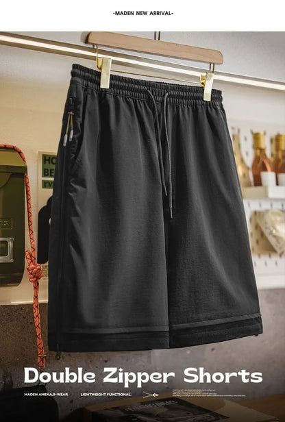 Herren Outdoor-Shorts mit doppelten Reißverschlüssen für Sommer-Laufsport