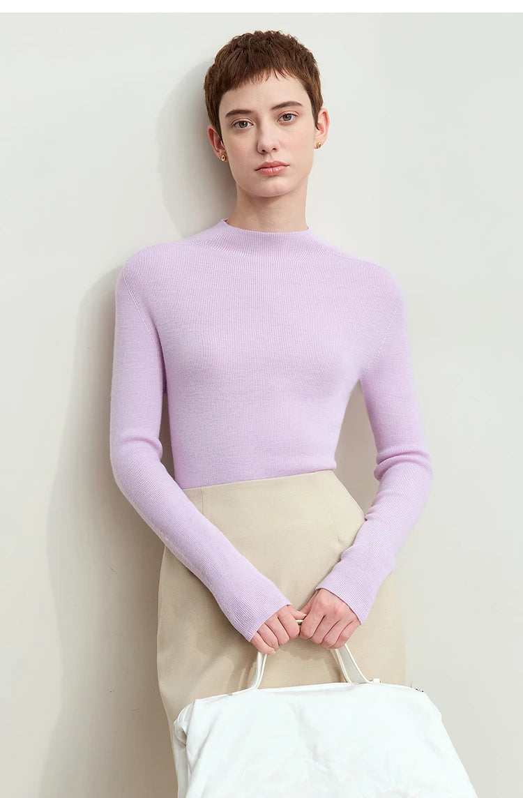 Fliederfarbener Damen-Strickpullover mit langen Ärmeln und geripptem Bündchen