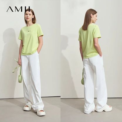 Damen T-Shirt mit O-Ausschnitt und geometrischer Dekoration aus antibakterieller Baumwolle