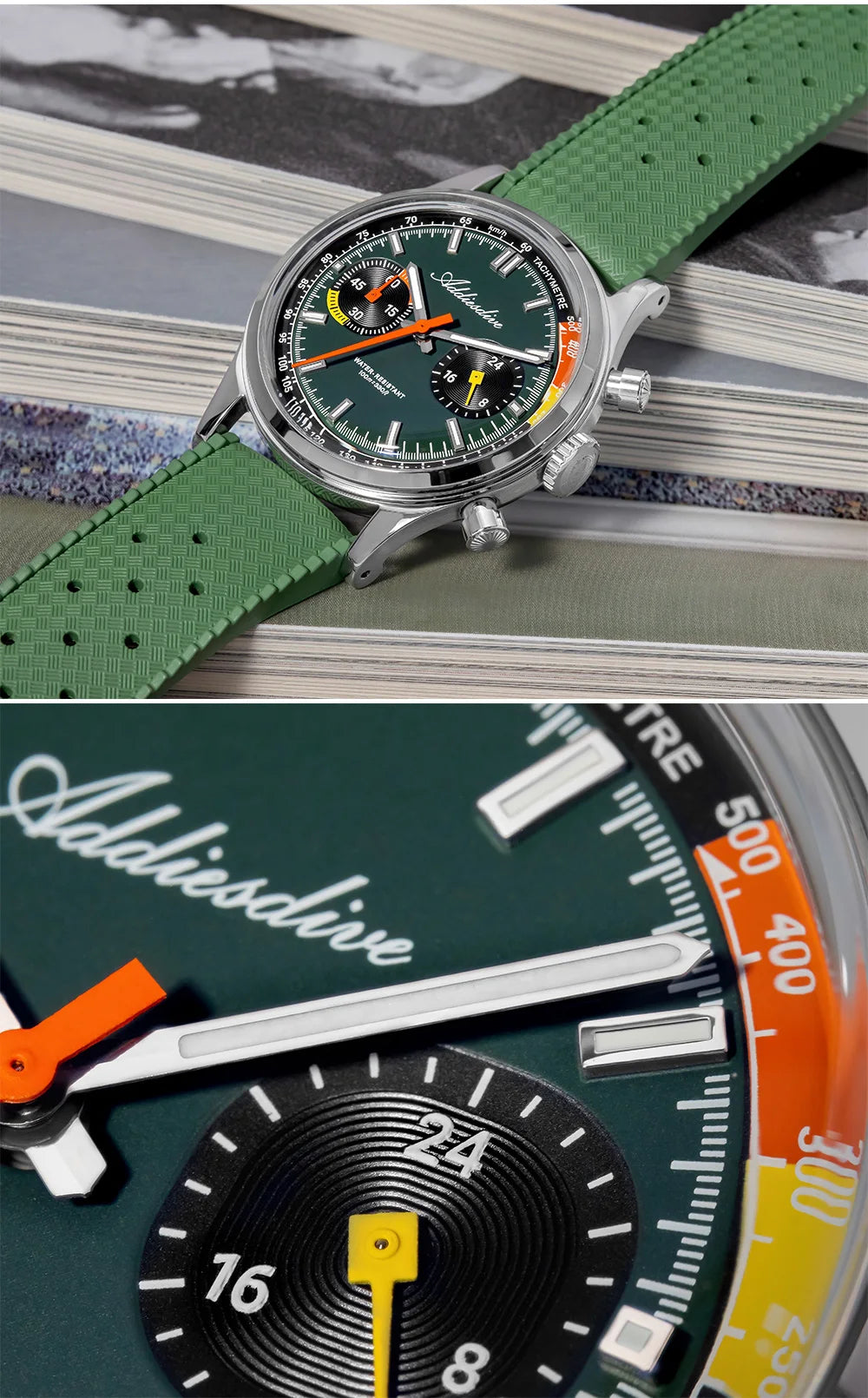 Herren-Chronograph mit VK64-Quarzwerk und Fluorkautschuk-Armband