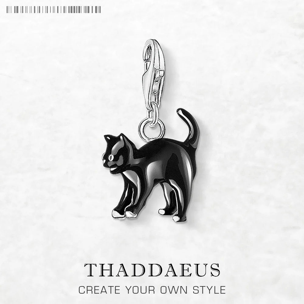 Damen-Charm-Anhänger schwarze Katze trendig aus Sterlingsilber
