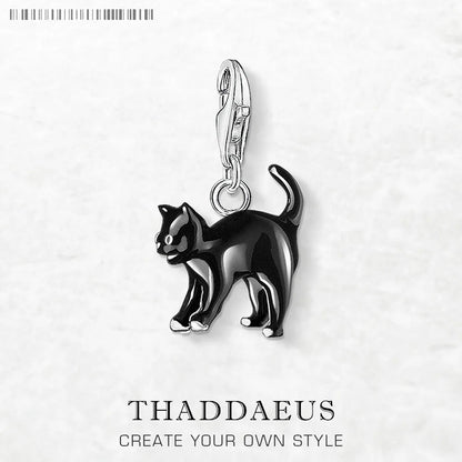 Damen-Charm-Anhänger schwarze Katze trendig II aus Sterlingsilber