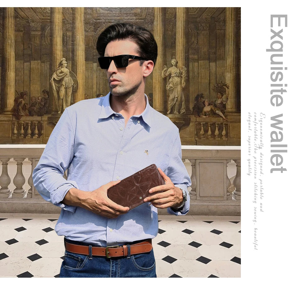 Herren Echtleder Lange Geldbörse Vintage RFID Handyfach 8 Kartenfächer Geschenk