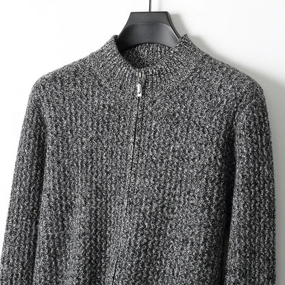 2025 Herbst und Winter Pullover aus reiner Wolle für Herren, neue Strickjacke mit Reißverschluss, Mantel, halb Stehkragen, lockeres Freizeithemd, AB-Farbstrickwaren