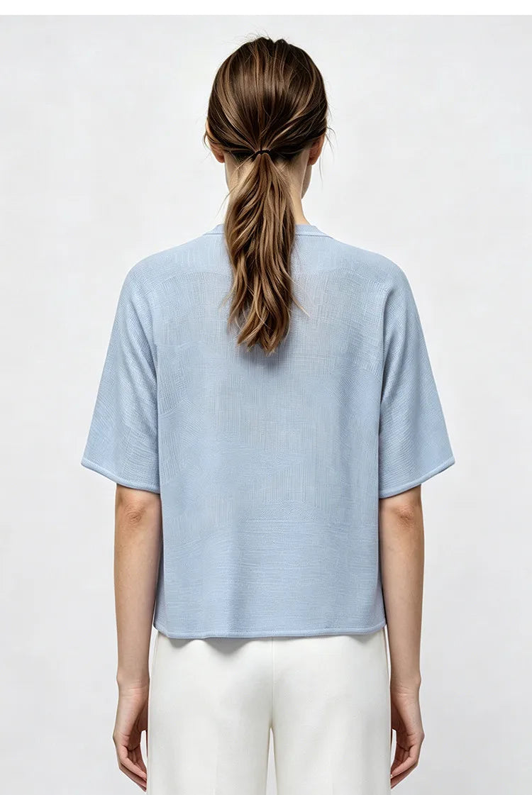 Damen-Rundhalspullover Fledermausärmel locker transparent Viskose Sommer