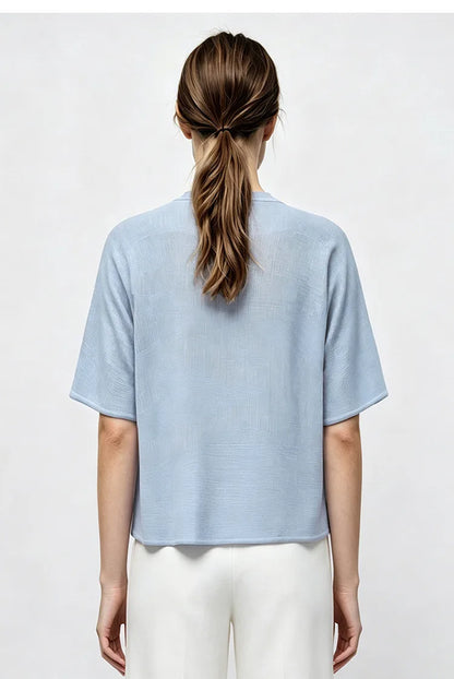 Damen-Rundhalspullover Fledermausärmel locker transparent Viskose Sommer