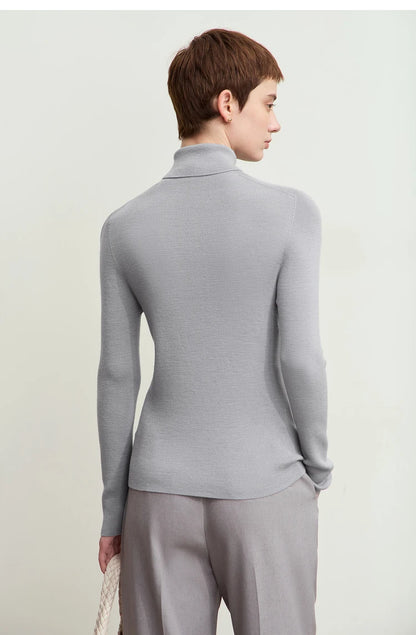 Damen-Rollkragenpullover 100 % Wolle Kammgarn schlank Winter