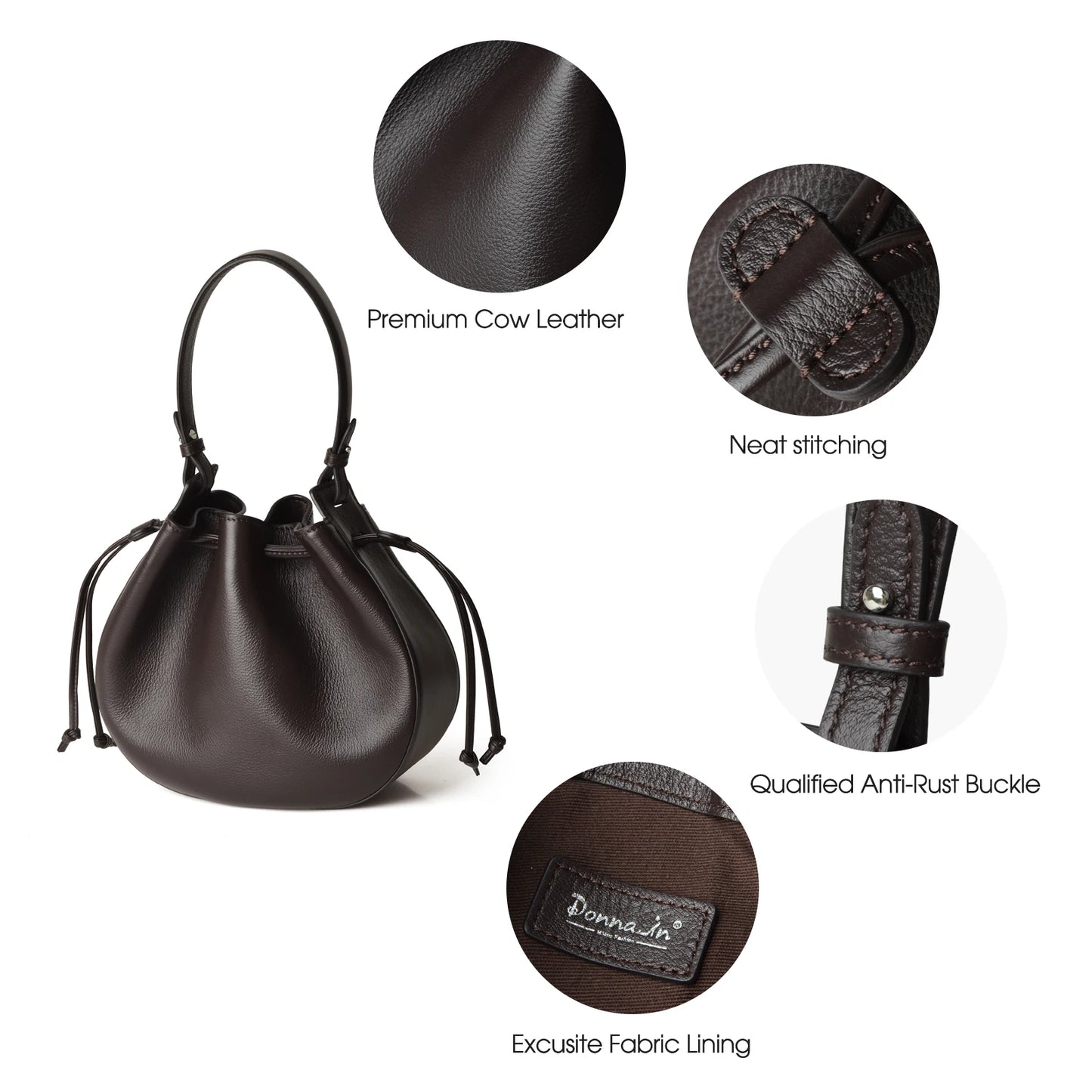 Natur Kalbsleder Damen-Handtasche | Kordelzug Dumpling-Form