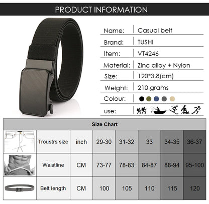 Herren-Gürtel Elastisch mit verstellbarer Passform und Automatische Schnalle aus Nylon 38 Mm Breite