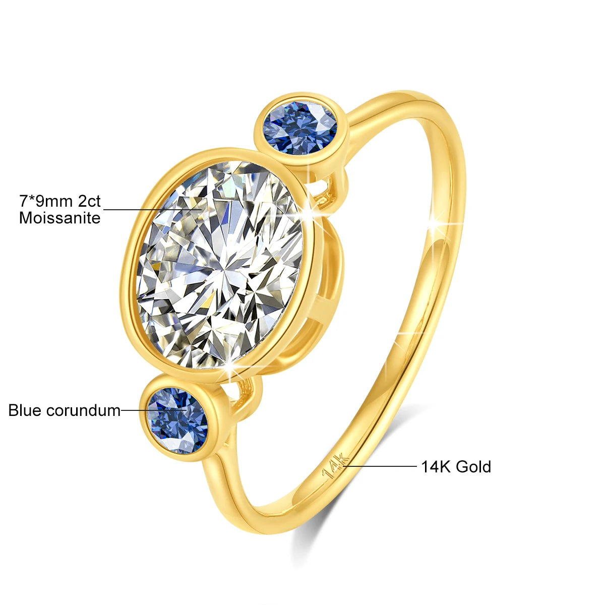 Damen-Verlobungsring aus Gelbgold 14K mit ovalem Moissanit, 2 Karat, feines Finish und langlebigem Glanz