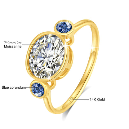 Damen-Verlobungsring aus Gelbgold 14K mit ovalem Moissanit, 2 Karat, feines Finish und langlebigem Glanz