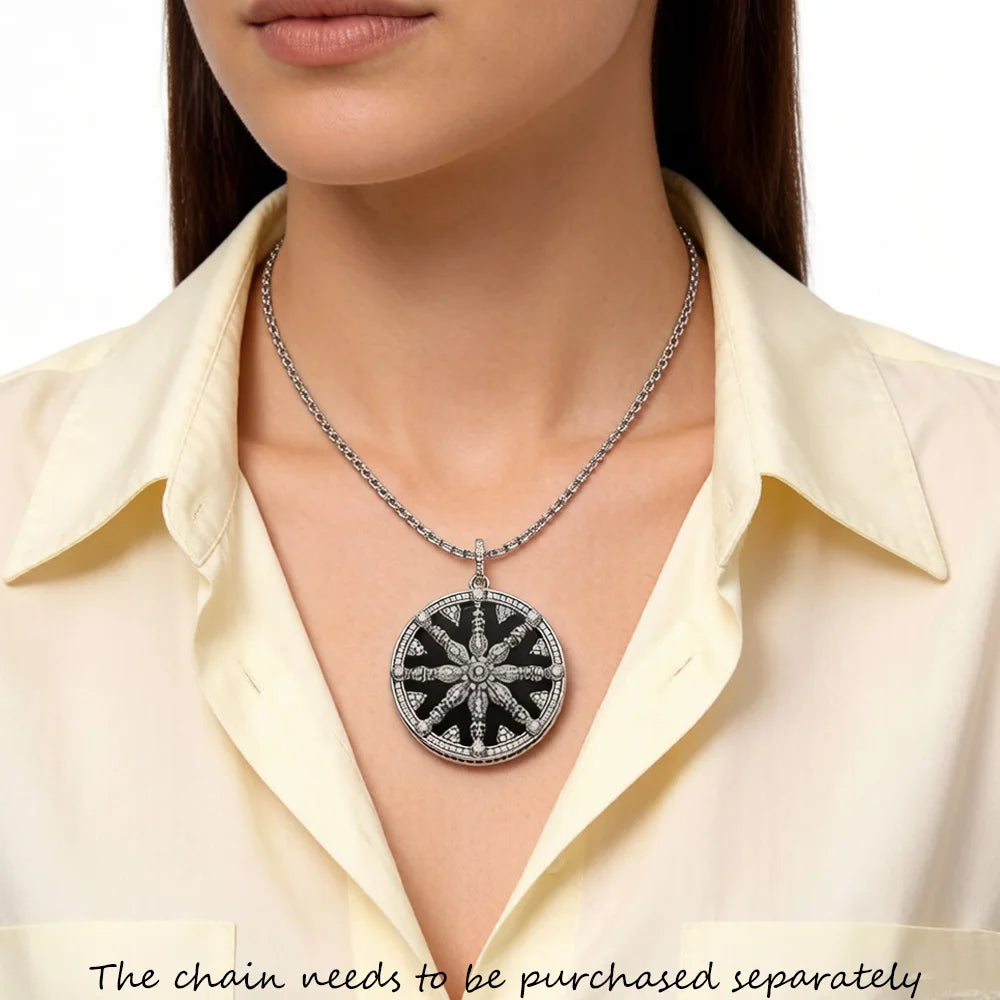 Damen-Anhänger schwarzes Kristallrad Karma trendiger Stil aus Sterlingsilber