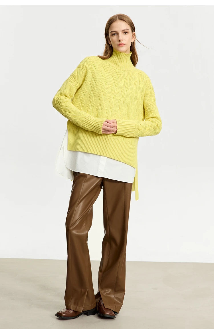 Damen-Rollkragenpullover locker Schnürung Herbst-Winter