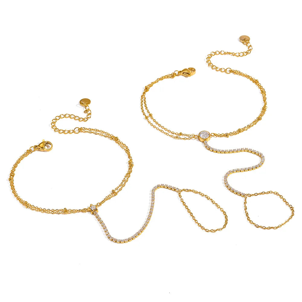 Damen-Handketten-Armband mit Fingerring und Zirkonia