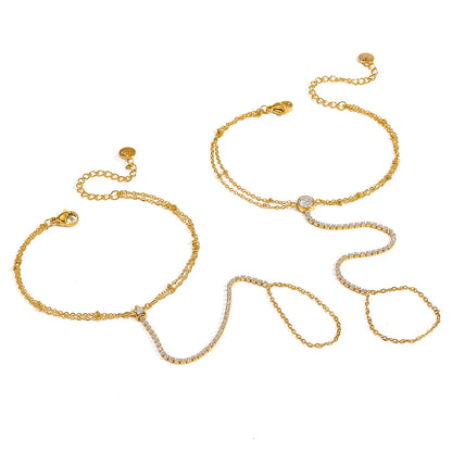 Damen-Handketten-Armband mit Fingerring und Zirkonia