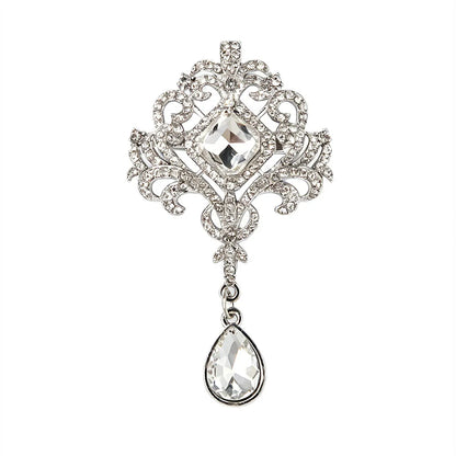 Brosche Strass Wassertropfen Kristall Anhänger Barock Vintage Reversnadel