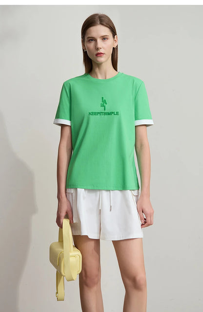 Damen Freizeit-T-Shirt mit Rundhalsausschnitt und Farbblockierung für den Sommer