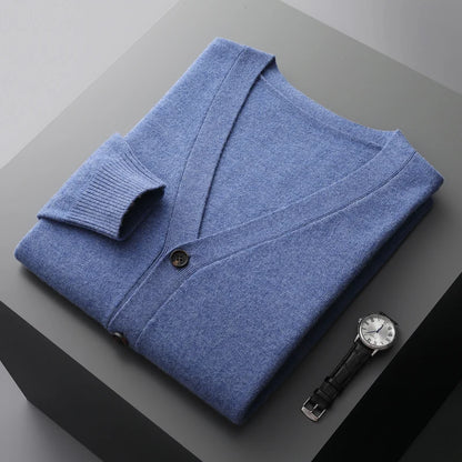 Herren Strickjacke Frühling und Herbst Basic Strick pullover aus reiner Wolle Herren große lose V-Ausschnitt Mantel reine Farbe Freizeit jacke Top