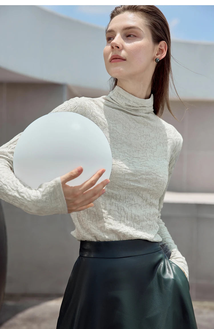 Damen-Rollkragenpullover Wolle Slim einfarbig Büro Winter