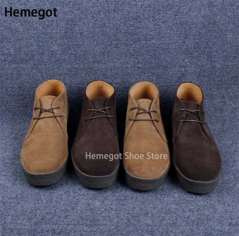 Herren-Desert-Bootie-Schnürschuhe aus Leder, braun und beige, dicke Sohle