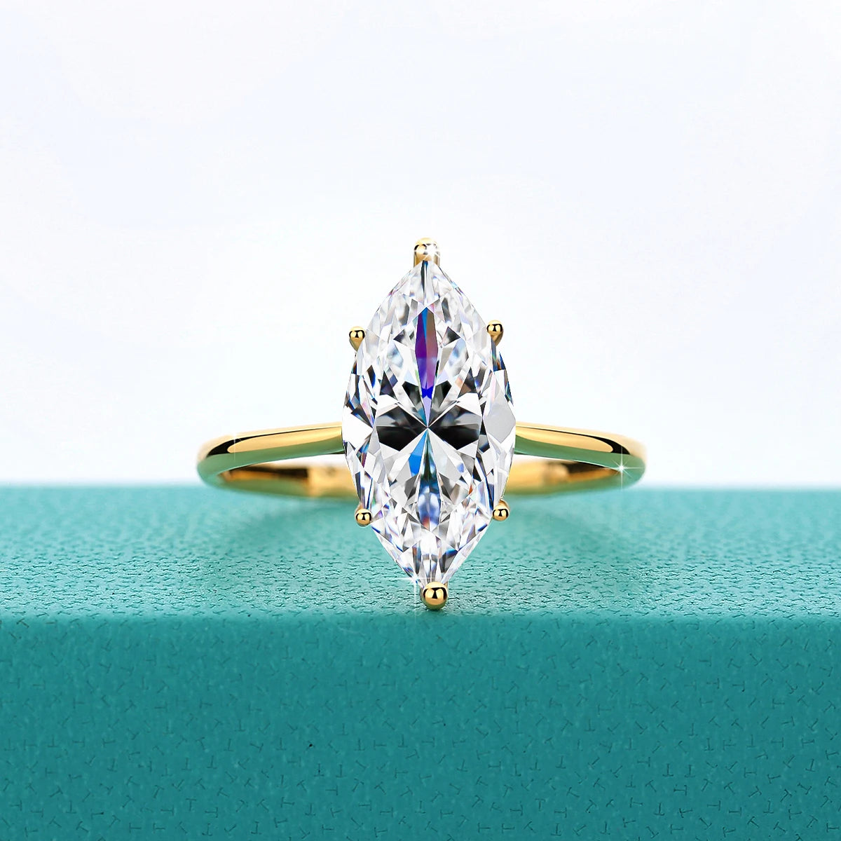 Damen-Verlobungsring aus Moissanit in 14K Gold, Marquise-Schliff, 3 Karat, Zertifikat