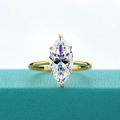 Damen-Verlobungsring aus Moissanit in 14K Gold, Marquise-Schliff, 3 Karat, Zertifikat