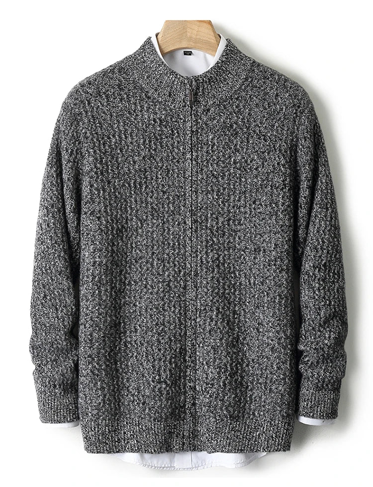 2025 Herbst und Winter Pullover aus reiner Wolle für Herren, neue Strickjacke mit Reißverschluss, Mantel, halb Stehkragen, lockeres Freizeithemd, AB-Farbstrickwaren