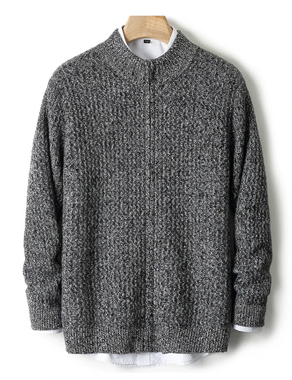 2025 Herbst und Winter Pullover aus reiner Wolle für Herren, neue Strickjacke mit Reißverschluss, Mantel, halb Stehkragen, lockeres Freizeithemd, AB-Farbstrickwaren