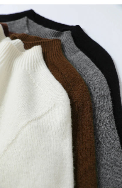 Damen-Halbrollkragen-Pullover 100 % Wolle warm vielseitig Winter