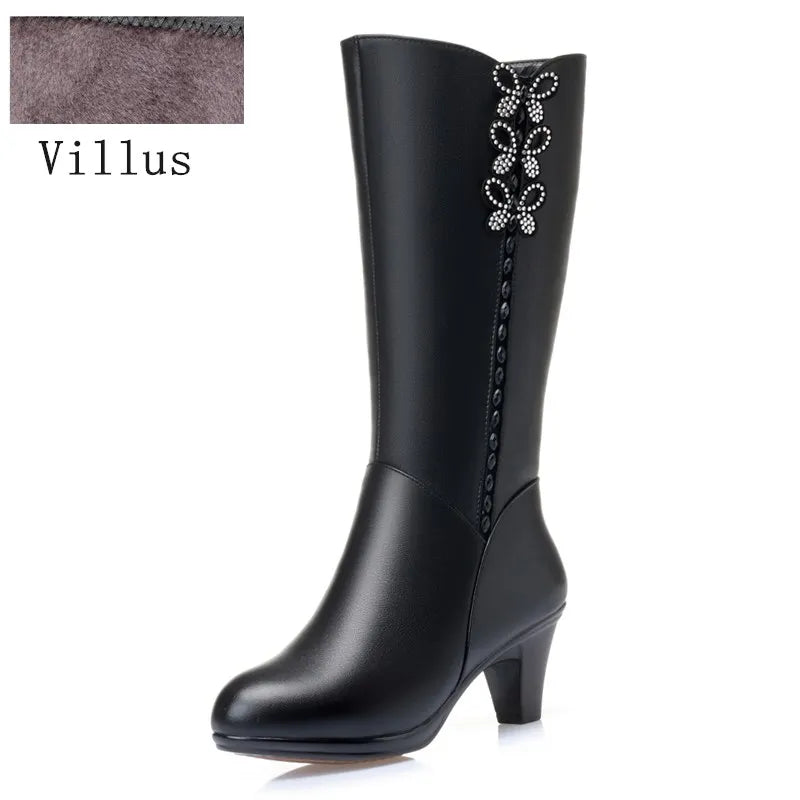 AIYUQI Women High Boots Shiny 2025 New Genuine Leather Wool Warm Women Winter Boots High Heel Fashion Office Boots Women