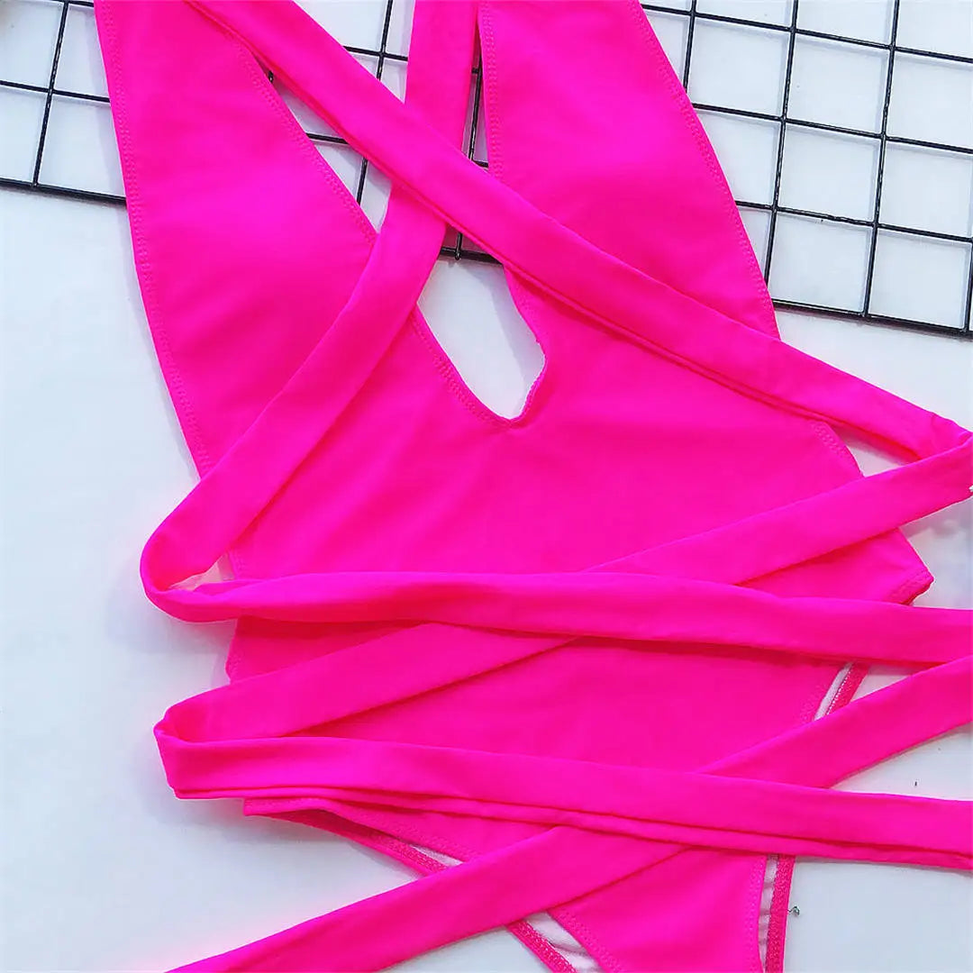 Damen-Badeanzug tiefer V-Ausschnitt Wickel Verband rückenfrei Monokini