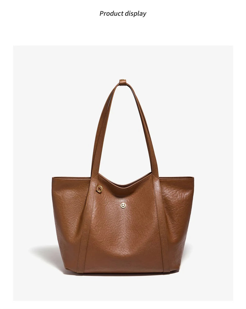 Damen-Tote-Tasche aus Rindleder mit großer Kapazität und leichtem Gewicht für Pendeln und Alltag