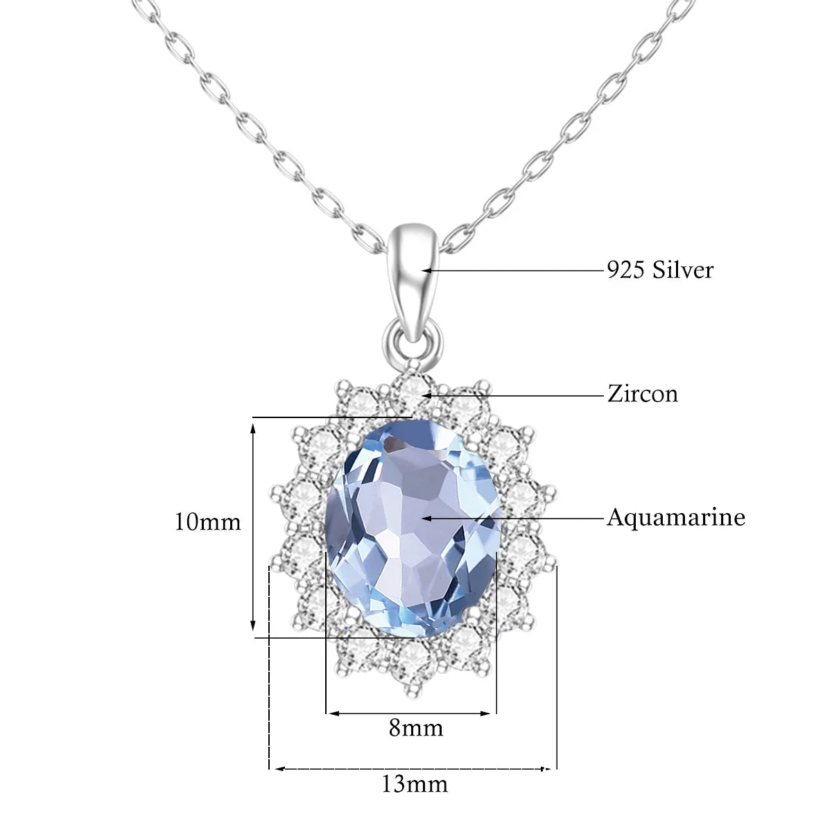 Damen-Halskette aus Sterlingsilber 925 mit ovalem Aquamarin-Anhänger, 5 Karat, Luxuriöses Valentinstagsgeschenk