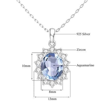 Damen-Halskette aus Sterlingsilber 925 mit ovalem Aquamarin-Anhänger, 5 Karat, Luxuriöses Valentinstagsgeschenk