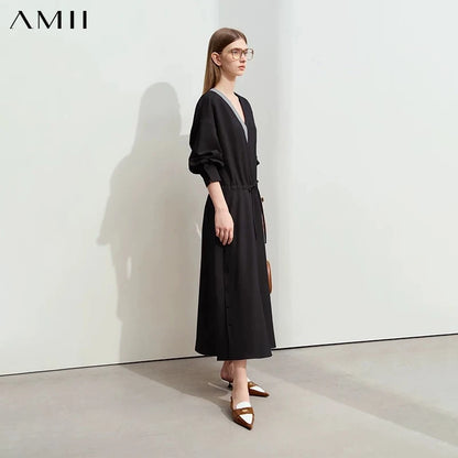 Leichtes Damen Midikleid V Ausschnitt Knitterfrei Elegant