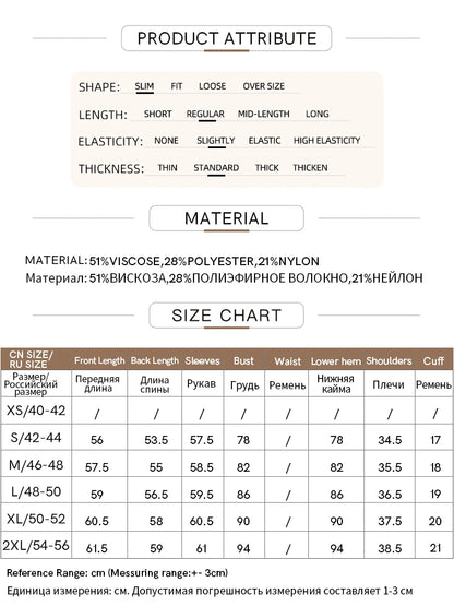 Produktattribute-Tabelle: Slim bis Oversize, elastisch, Material- und Dickenangaben