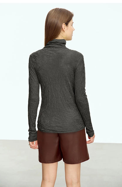 Damen-Rollkragenpullover Wolle-Mix schlank dünn Winter