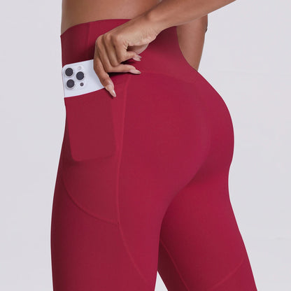 Damen Leggings mit Seitentasche, tiefrot