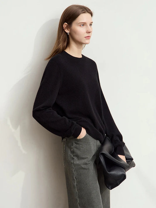 Damen-Rundhalspullover Wolle-Kaschmir nahtlos Streetwear Herbst-Winter
