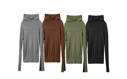 Damen-Kapuzenpullover Wolle Slim Stehkragen-Splicing Büro Herbst-Winter