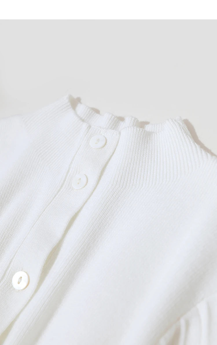 Damen-Strickjacke Slim halbhoher Kragen Laternenärmel Wolle-Mix Herbst